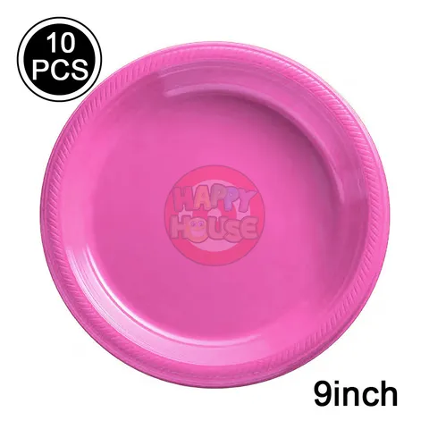 จานพลาสติก ทรงกลม ขนาด 9 นิ้ว (แพ็ค 10 ใบ) สีชมพูอ่อน