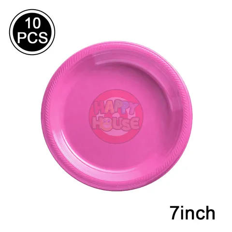 จานพลาสติก ทรงกลม ขนาด 7 นิ้ว (แพ็ค 10 ใบ) สีชมพูอ่อน