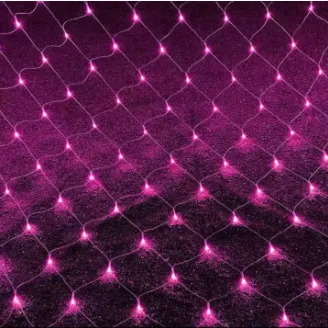 ไฟม่านตาข่าย เสียบไฟ220V 8 โหมด 3X2m 192LED สีชมพู PINK