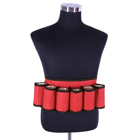 เข็มขัดสะพาย ใสกระป๋องเครื่องดื่ม แบบพกพา 6 ช่อง (RED)