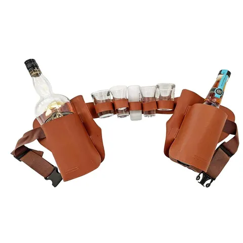 เข็มขัด คาวบอย ซองปืนคู่ใส่เครื่องดื่ม Belt Holster สี น้ำตาล