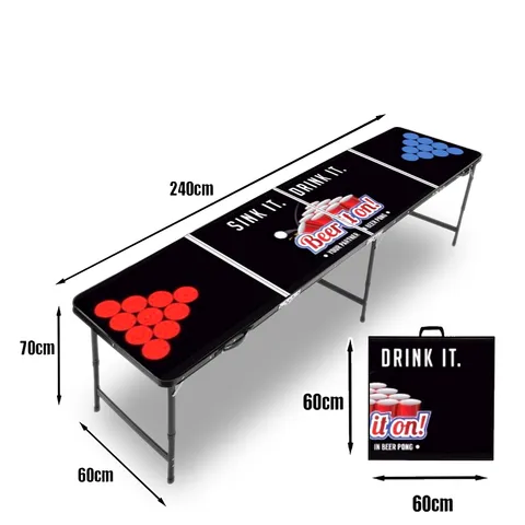 BEER PONG TABLE โต๊ะเบียร์ปองอลูมิเนียม 8 ฟุต ( 240x60 ซม. ) A-01 สี ดำ Beer it on NO.1