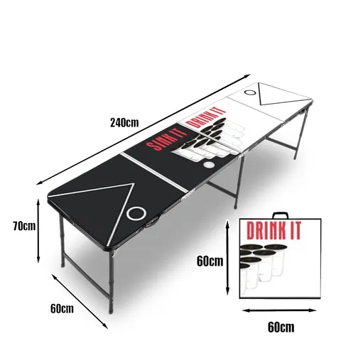 BEER PONG TABLE โต๊ะเบียร์ปองอลูมิเนียม 8 ฟุต ( 240x60 ซม. ) A-01 สี ขาวดำ Sink it Drink it NO.2