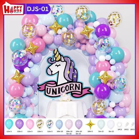 เซตซุ้มลูกโป่งจัดงาน สีม่วงอ่อน สีม่วงเข้ม สีฟ้า สีชมพู ลูกโป่งกลิตเตอร์ สีทอง สีฟ้าม่วง เเละลูกโป่งฟอยล์ จำนวน 120 ชิ้น พร้อม กาวติดลูกโป่ง และโซ่ซุ้ม  (DJS-01)