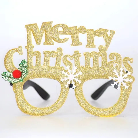 แว่นตาคริสต์มาส ขอบเหลี่ยม ตัวอักษร Merry Christmas สีทอง