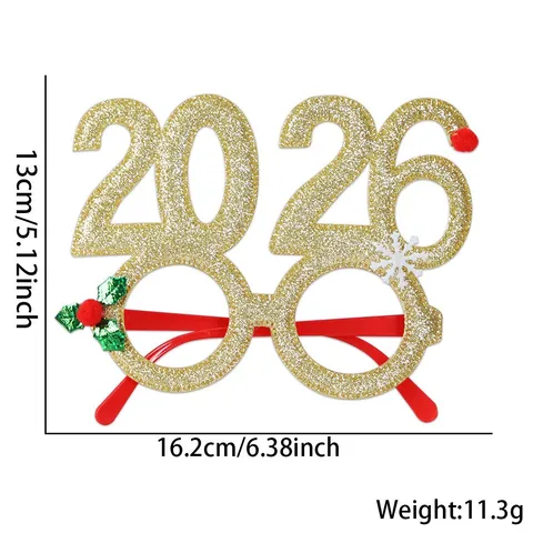 แว่นตาคริสต์มาส ขอบกลม ตัวเลข 2026 สีทอง
