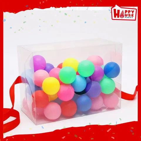 เซ็ตเกมกล่องเขย่าลูกปิงปอง กล่องพลาสติก 1 กล่อง ริบบิ้นแดง 1 เส้น ลูกปิงปองคละสี 30 ลูก