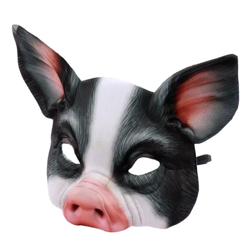 หน้ากากแฟนซีครึ่งหน้า ลายหน้าสัตว์ หมูสีดำ